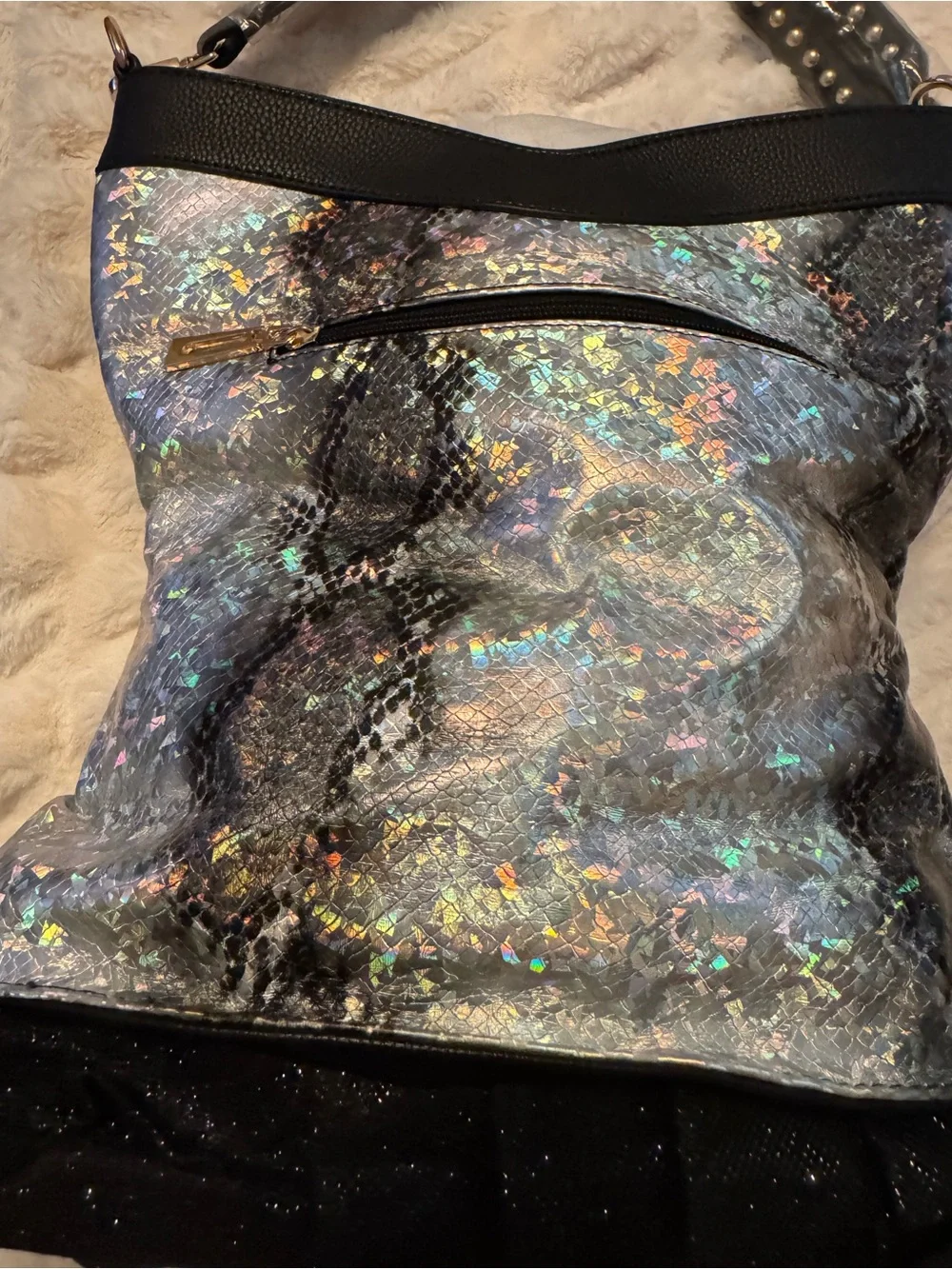 Chic Corset Handbag NWT Holographic Iridescent Black Studded Skirt